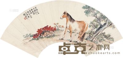赵敬予 己丑（1949）年作 马 扇片 18.5×54.5cm