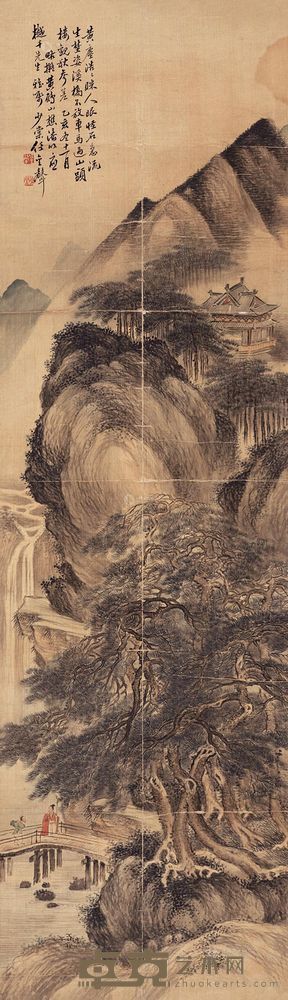 任金声 拄杖访友图 立轴 82×24cm