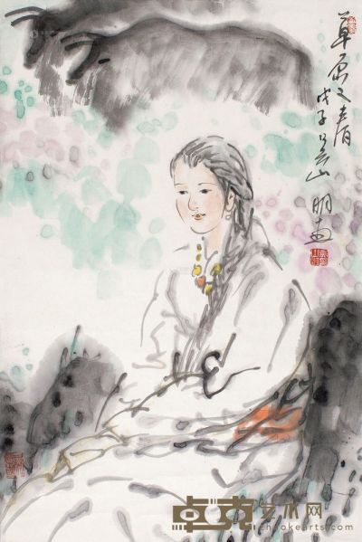 吴山明 戊子（2008）年作 草原之春 镜片 70×46cm