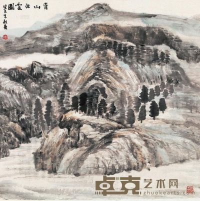朱敏 癸未（2003）年作 青山白云 镜框 70×70cm