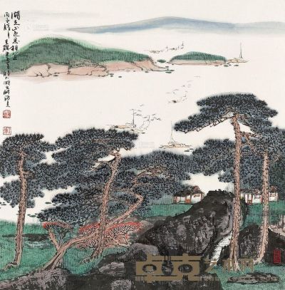 蔡天雄 丙子（1996）年作 湖光山色 镜框 69×68cm