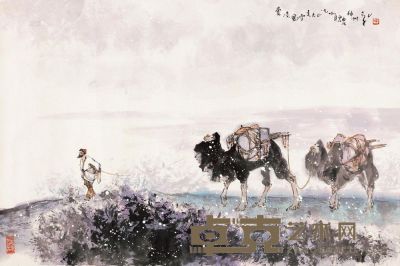 李山 1989年作 大漠神州 镜片 46.5×69cm