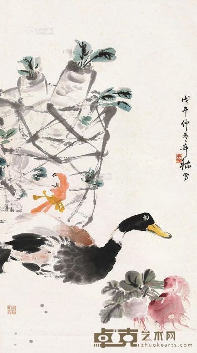 张辛稼 戊午（1978）年作 丰收图 87×48cm