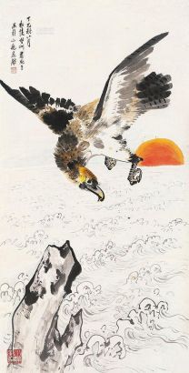吴野洲 丁巳（1977）年作 鹰击长空 立轴