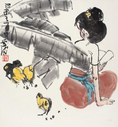 卢沉 己未（1979年）作 夏趣图 镜心