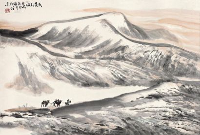赵振川 甲戌（1994年）作 大漠之旅 立轴