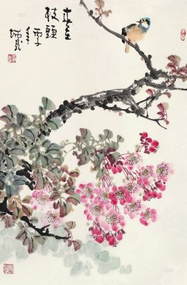 王炳龙 丙子（1996年）作 春在枝头 立轴