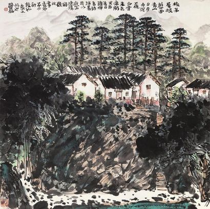 林丰俗 癸酉（1993年）作 夏日山村 镜心