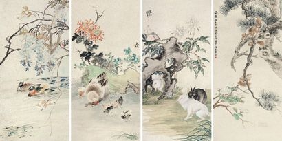 朱文侯 癸酉（1933年）作 花鸟 四屏?