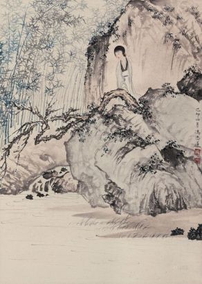 冯忠莲 己卯（1939年）作 竹林仕女 立轴