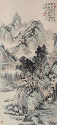 王冶梅 庚辰（1880年）作 青绿山水 立轴