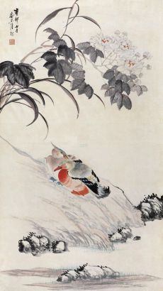 陆钢 辛卯（1891年）作 芙蓉鸳鸯 立轴