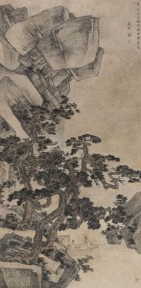 严载 古桧高贤图 立轴