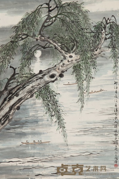 龙国屏 邛海月夜泛舟 68x45