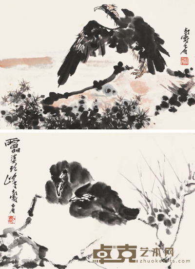 潘天寿 花鸟 30×42cm×2