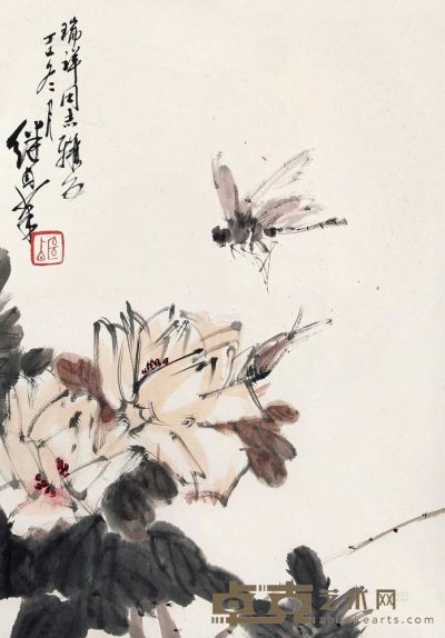 刘继卣 牡丹蜻蜓 镜片 51×35cm