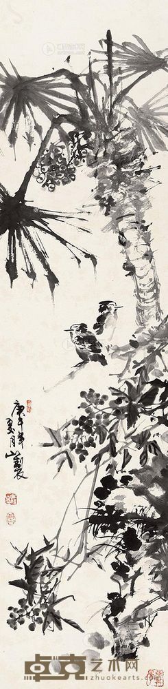 吴伟山 山禽 立轴 136×33cm