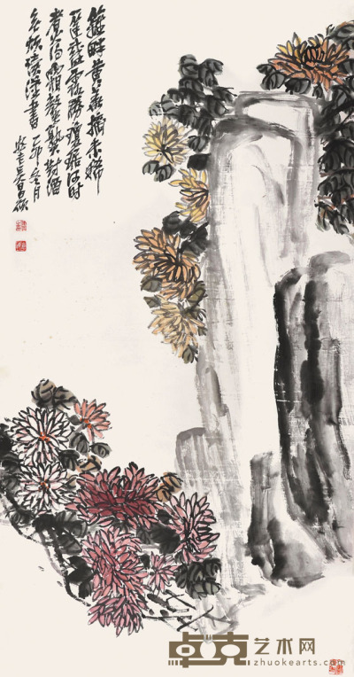 吴昌硕 菊石图 137×69cm