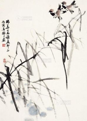 王龢平 1986年作 芦花飞鸟 镜片