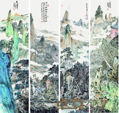 毛宗泽 山水四条屏 138*35cm*4 约:17.38平尺