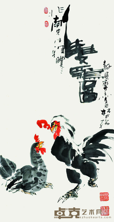 林成翰 双鸡图 137*68cm 约:8.39平尺