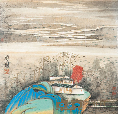 祁恩进 山水 34cm×34cm