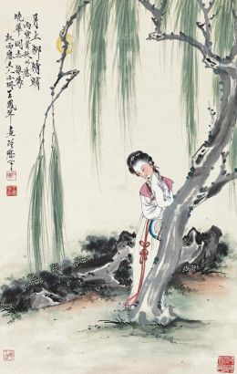 王凤年 1986年作 月上柳梢头 立轴