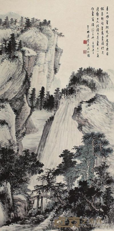 林清霓 1962年作 山水 镜片 135×67cm