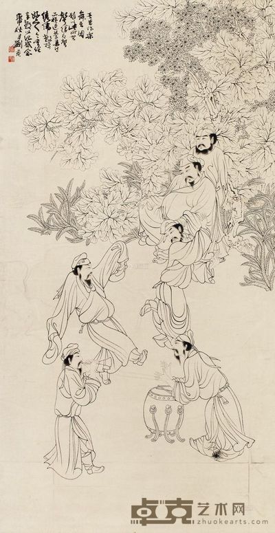 刘旦宅 1980年作 乐舞图 立轴 132×68cm