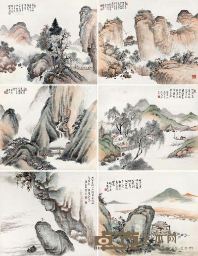 诸健秋 山水 册页 （六开） 34×40cm×6