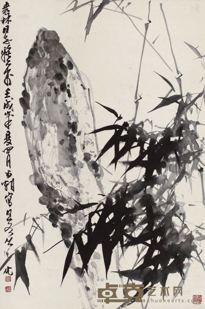 刘昌潮 1982年作 竹石图 立轴 68×45cm