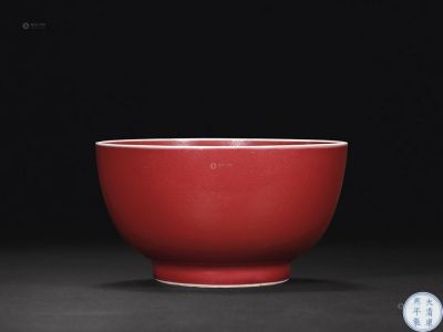 清 康熙窑 霁红釉直口墩子碗