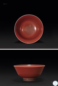 清 雍正窑 霁红釉大碗