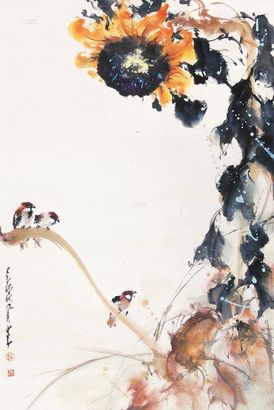 赵少昴 葵花小鸟 立轴