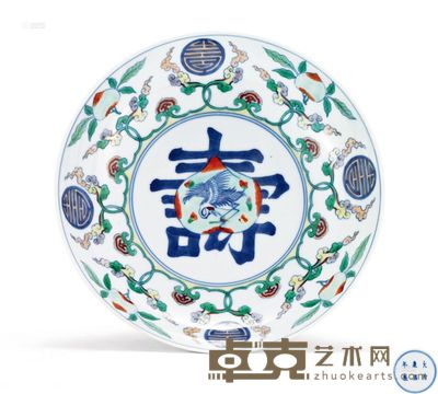 清康熙 斗彩仙鹤献寿纹盘 直径20.8cm