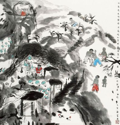聂欧 山居快乐图 立轴