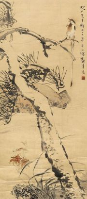 张聿光 1931年作 松树花鸟图 立轴