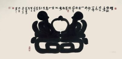 李京 2009年作 双猴献寿 镜心