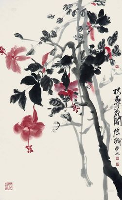 蔡传卿 2008年作 扶桑花开 立轴