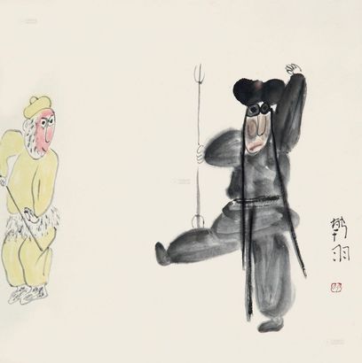 韩羽 2011年作 戏典人物 立轴