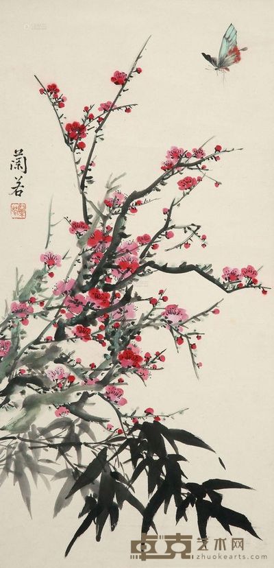 李兰若 梅竹蝴蝶图 立轴 68×33cm