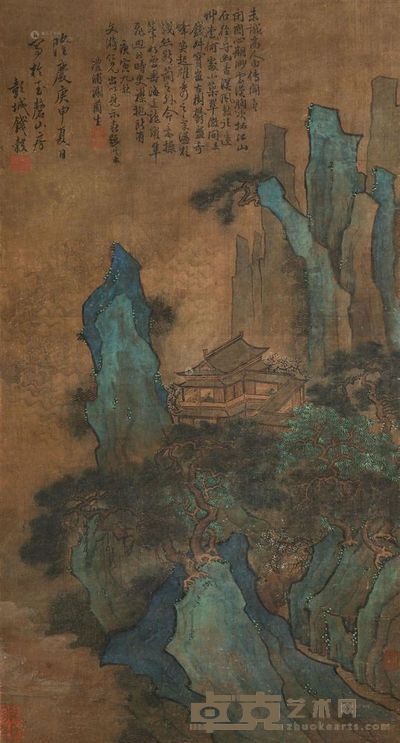 钱榖 山水楼阁 立轴 51×27cm