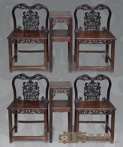 清 红木雕福寿靠背椅 （6件） 53×42×90cm 42×30×79cm