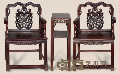清 红木雕花果太师椅 （3件） 62×47×95cm 41×31×80cm