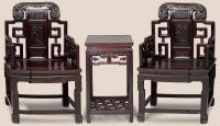 现代 红木雕狮纹太师椅 （3件）