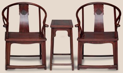 现代 红木雕夔龙圈椅 （3件）