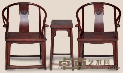 现代 红木雕夔龙圈椅 （3件） 62×48×95cm 48×36×68cm