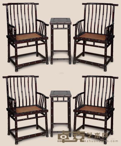 现代 红木雕竹节官帽椅 （6件） 57×46×102cm