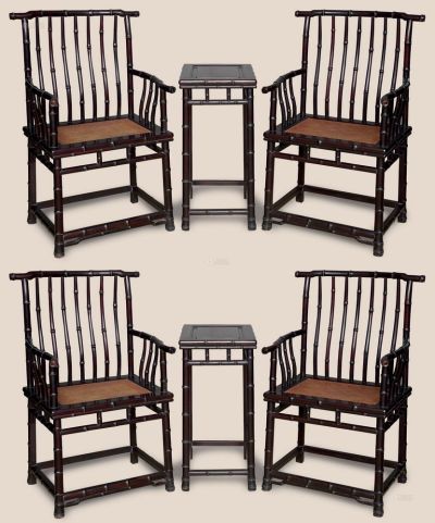 现代 红木雕竹节官帽椅 （6件）
