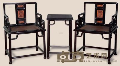现代 梓檀嵌黄杨木玫瑰椅 （3件） 60×49×89cm 42×42×68cm